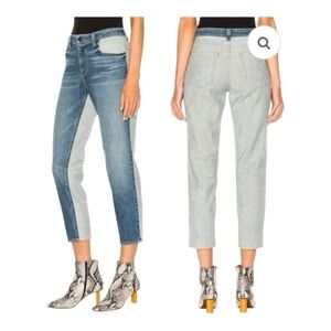 Alexander Wang Ride Tapered Leg Two Toned Jeans 24 Edgy Grunge Low Rise Designer